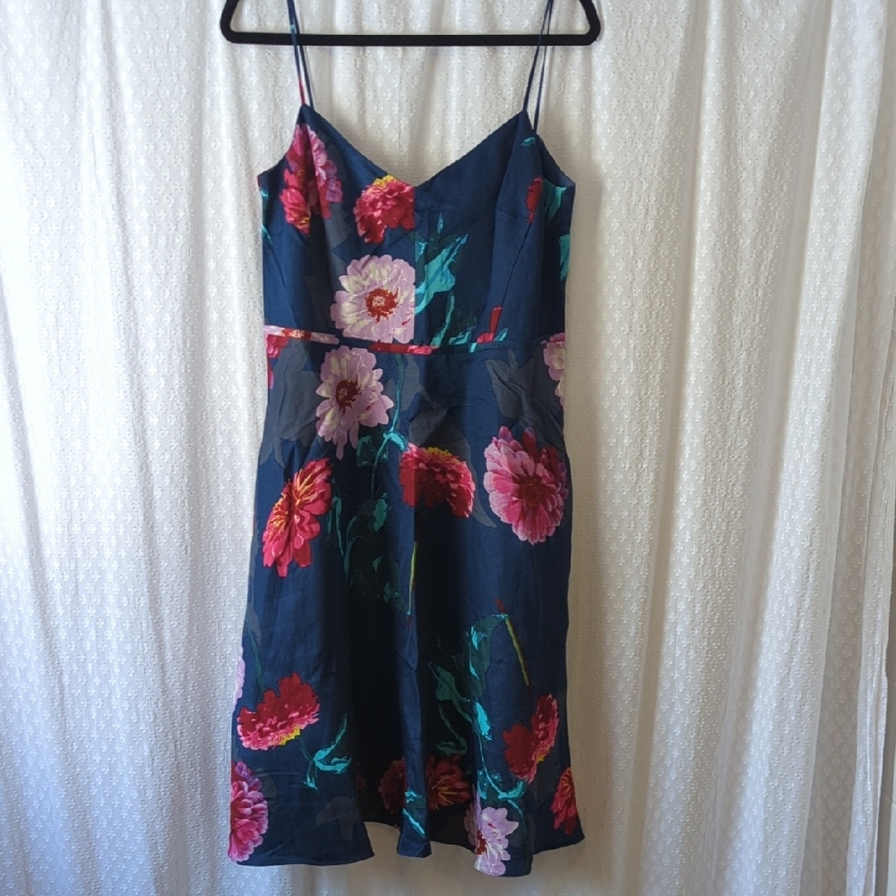 Banana Republic Blue Floral Spaghetti Strap Dress Sweetheart Neckline Women's 12